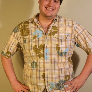 Heren geruit overhemd Tan, blauw Hawaiian Button Up Heren XXL XXLarge