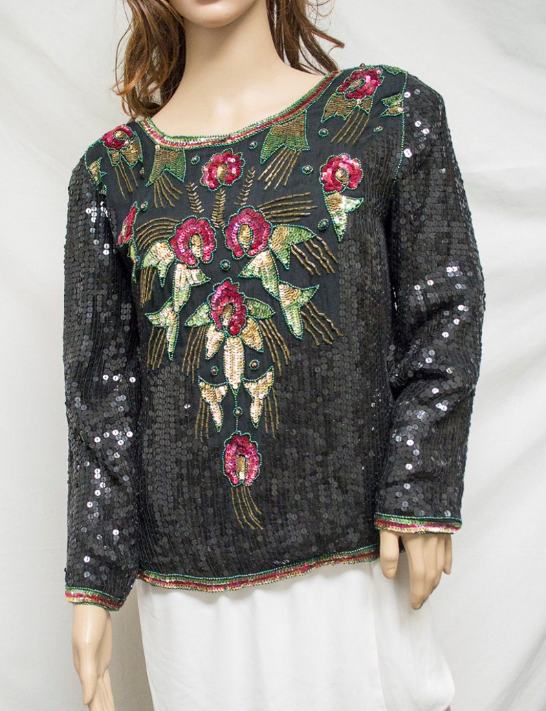 Joseph Le Bon,beaded top,1980s, 80s, Beaded ,Sequin, Women's, Medium, Blouse image 2