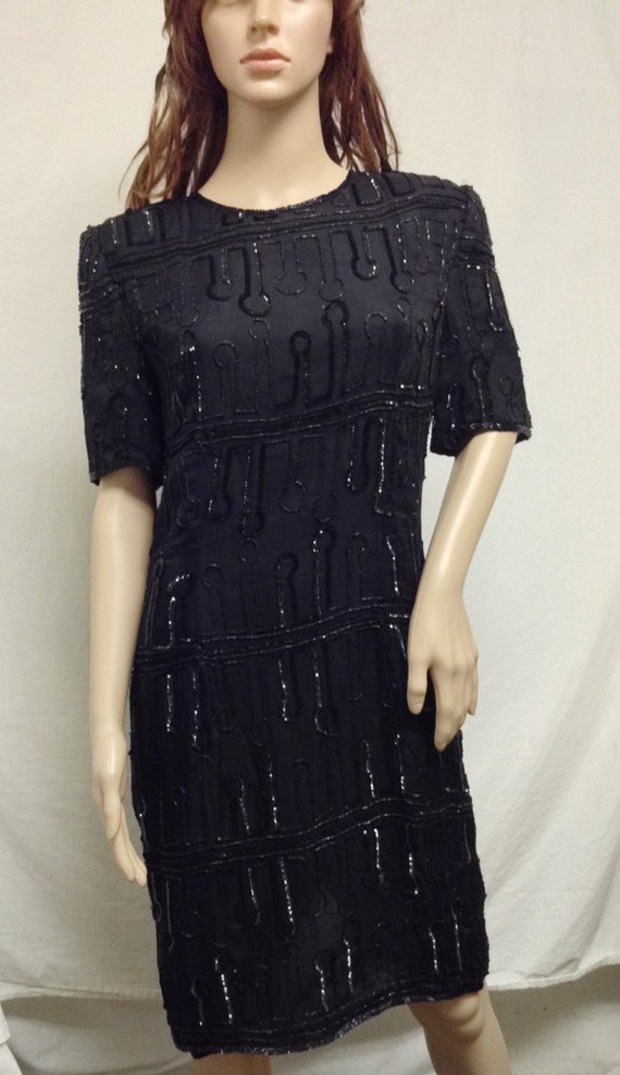Black Beaded Sequin Dress , Large