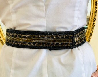 Vintage beaded belt cummerbund style black navy gold ties in back EUC Cummerbund Style Beaded Vintage Women main image 4