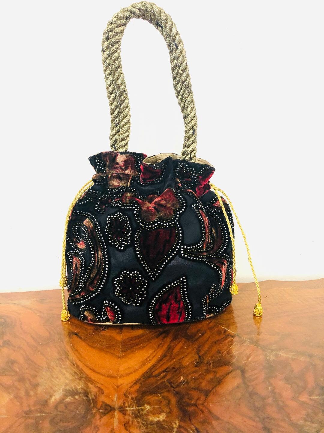 Black with Red Velvet Purse sparkles cinch bag bucket bag Etsy