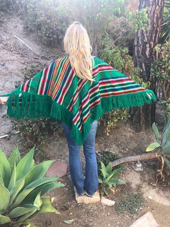 Poncho top, Serape, green, pink, red, blue - image 2