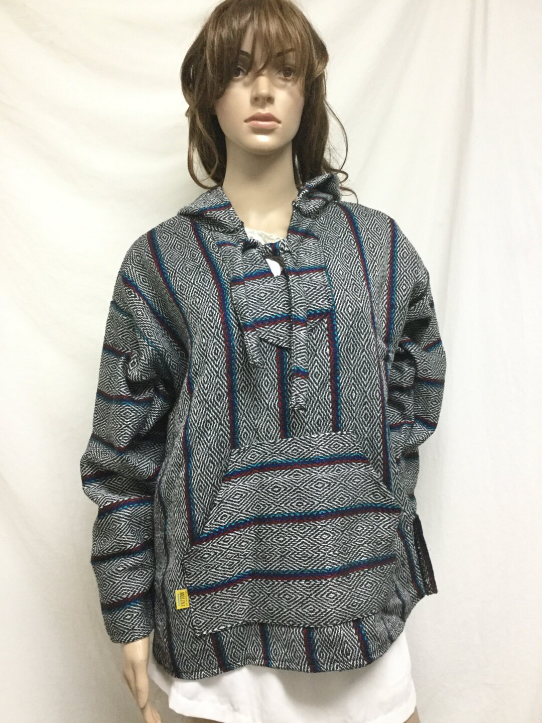 Baja Hoodie, Medium,mexican Hoodie,hooded Pullover,unisex, Blue White