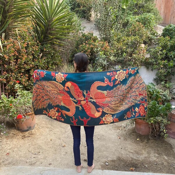 Peacock red scarf main image 1