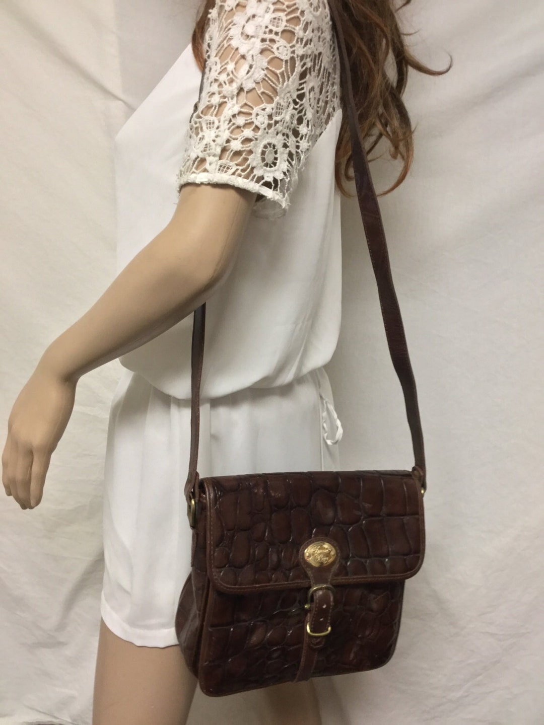 Vintage Brown Leather Purse, Satchel, Purse,bag Croc Embossed ,shoulder