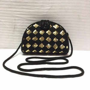 Free Ship Inge Christopher Gold Beaded Purse w/Rhinestones Shoulder Bag