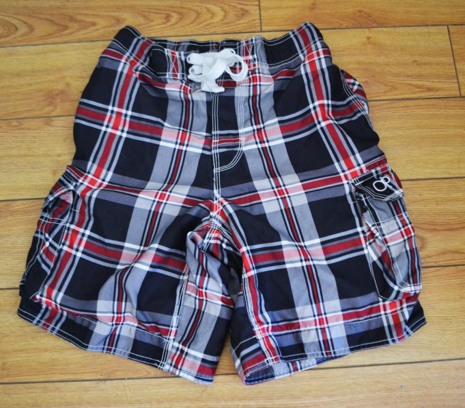 Shorts OP Red and Black Plaid Swim Board Surf Trunks Cargo - Etsy