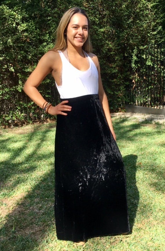 Black velvet skirt, maxi skirt, small, medium, ski