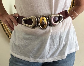 Vintage Red Leather Belt Snakeskin Rayman/ Ridless Size  display picture 1