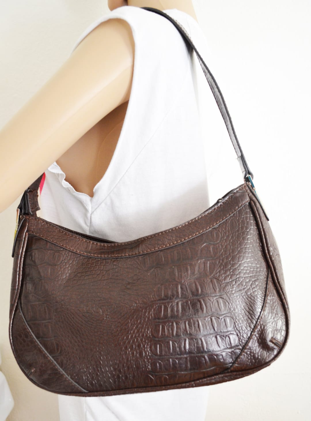 Brown Faux Leather Purse,reptile Print, Purse,shoulder Bag, Liz