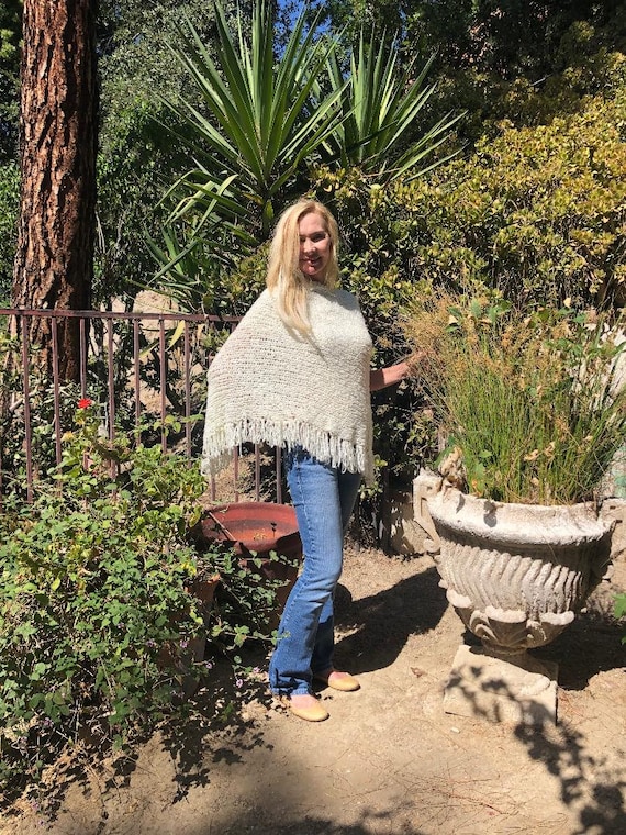 Soft Poncho top, knit ,Off White,Cream ,Fringed - image 2