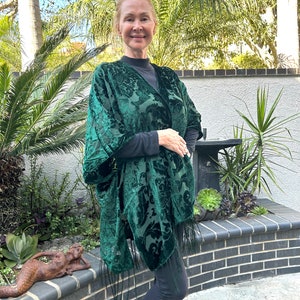Emerald Green Burnout Velvet kimono, Burnout Kimono, night, dress, bathrobe, Velvet Robe, Devore, Handmade