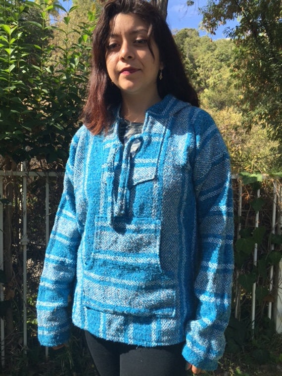 Baja hoodie, Mexican hoodie, blue white, size med… - image 1