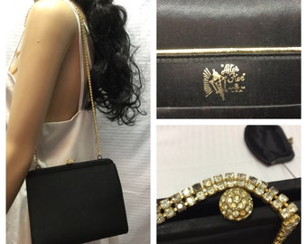 After Five, Formal Purse, bag,Black Crystal Clasp and Strap,shoulder bag, with coin purse