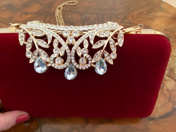 Black or Red velvet formal Purse, Rhinestones , F… - image 6