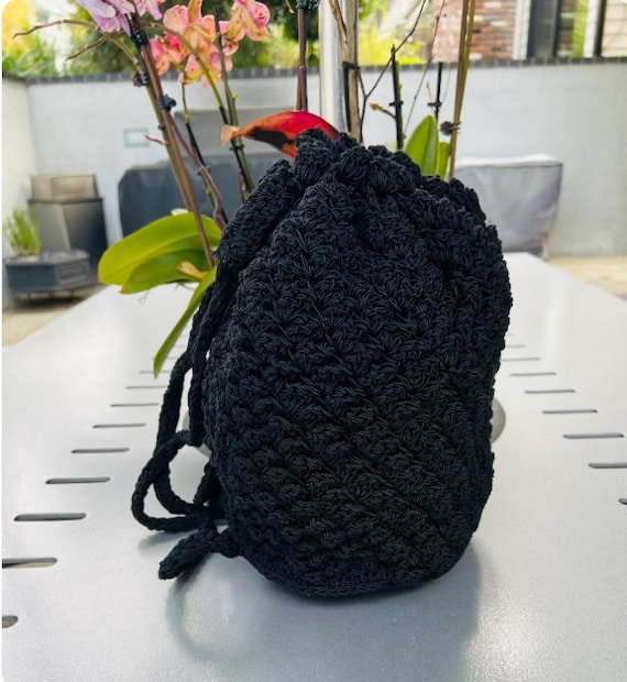 Backpack Bag, Black, Knit, Backpack, macramé back… - image 3