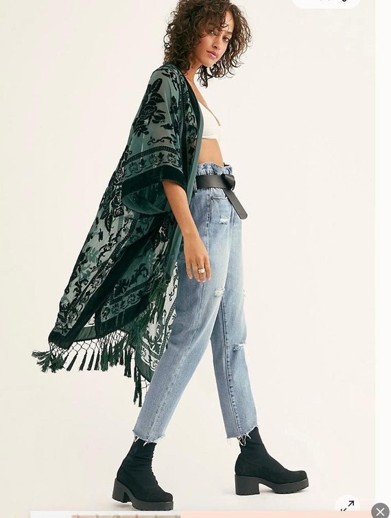 Gorgeous Green Velvet Kimono Light Blue 