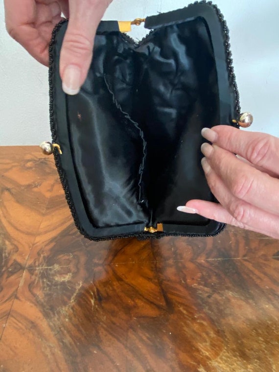Black beaded formal clutch, purse,bag, black bead… - image 7