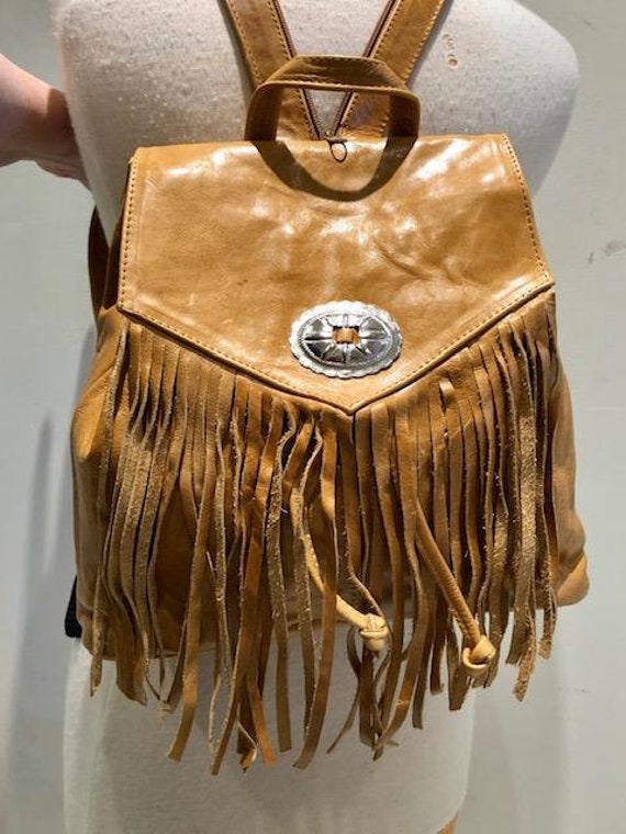 Backpack bag, leather backpack, fringed backpack,