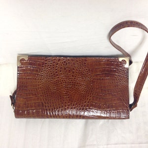 Faux leather purse ,bag,Croc Embossed ,Faux leather,Brown, Shoulder Bag
