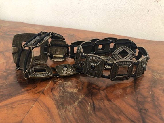 Metal belt, BoHo belt, stretch belt, black, brass… - image 3