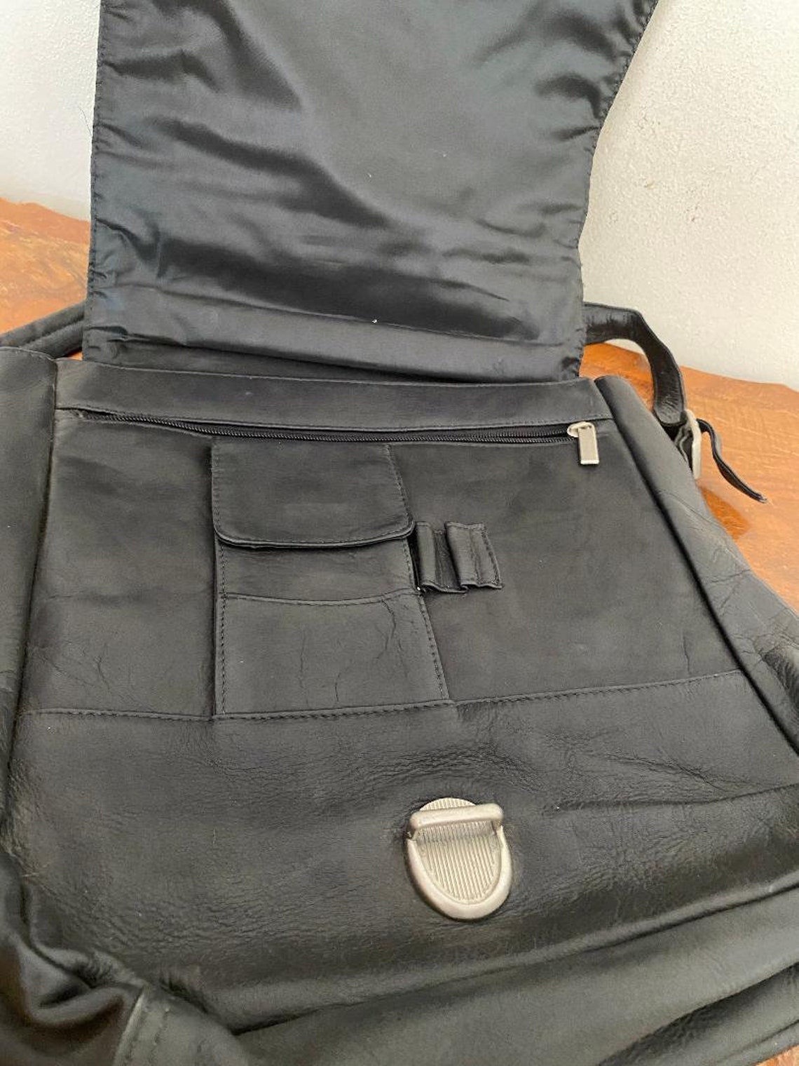 Large Black Leather Messenger Bag Organizer Bagwarner Etsy