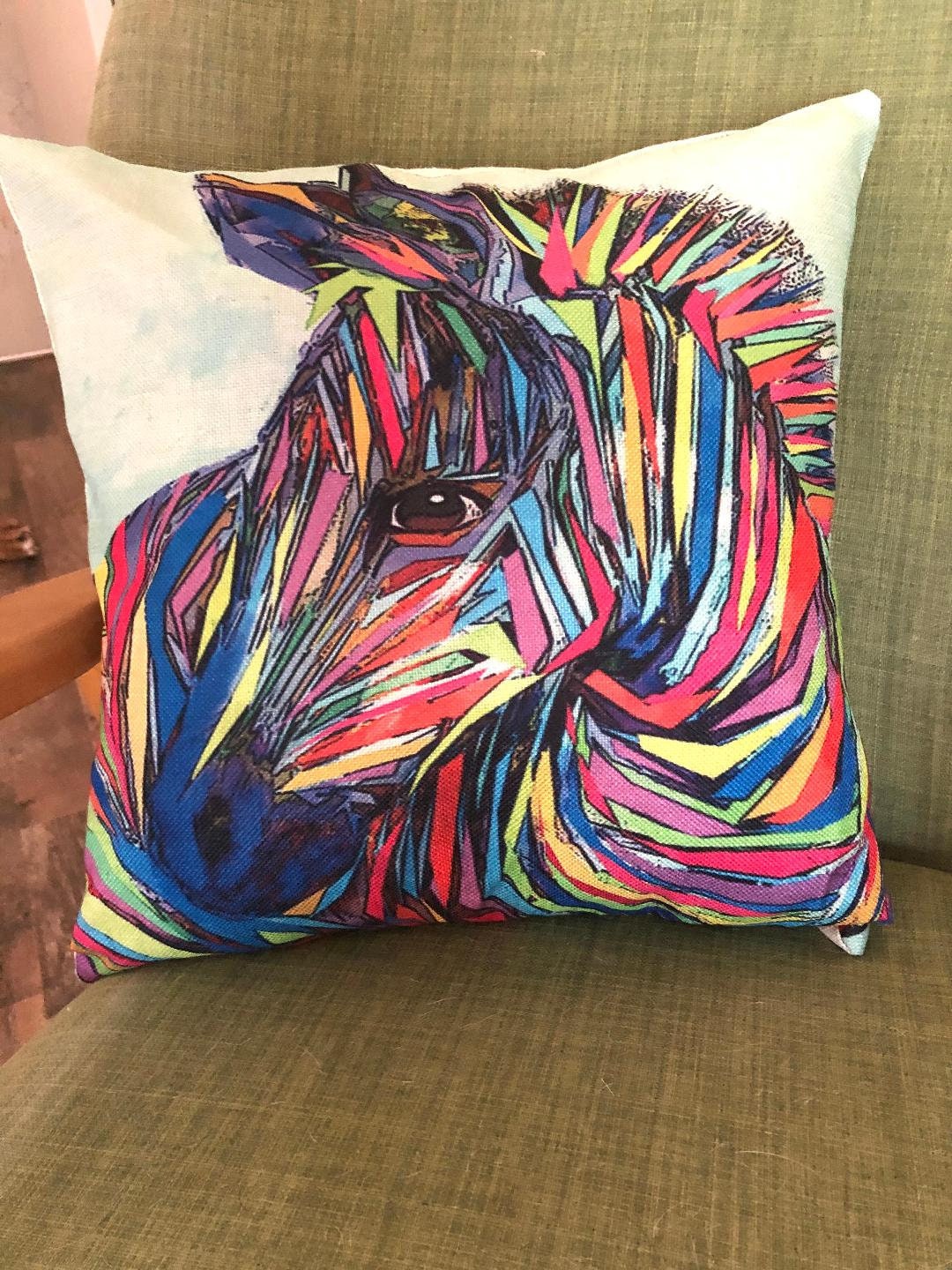 Zebra Pillow Case Stripped Zebra Colorful Pillow Case Etsy