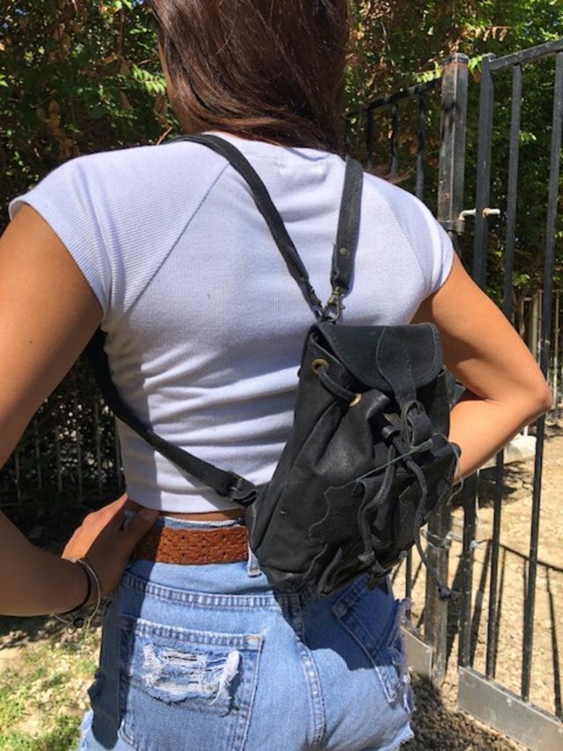 Backpack Bag Black Leather Mini Backpackshoulder Bag Purse Etsy