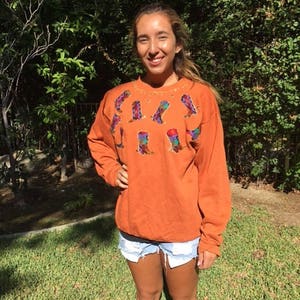 Vintage TNT shirts, Western cowboy boots, XL sweatshirt ,orange,gold,purple,red,1992