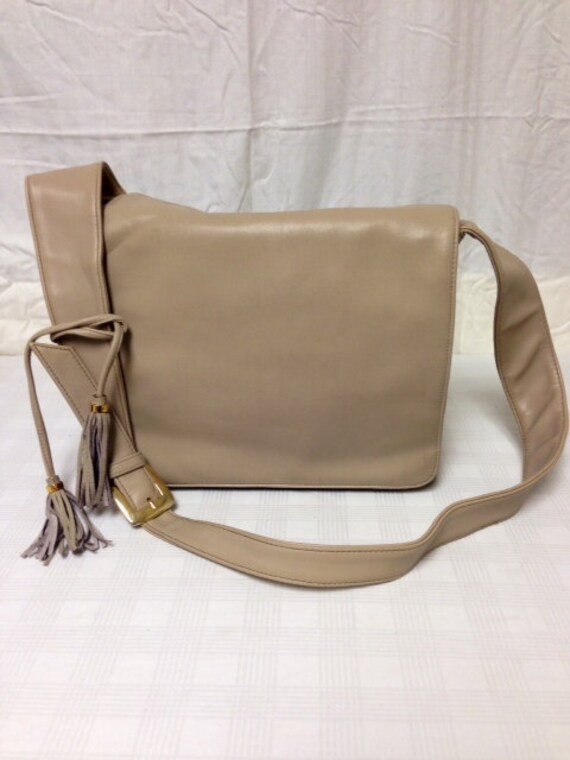 Large Tan Messenger style Shoulder Bag  Purse, Fr… - image 1