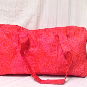 Duffel bag, cotton canvas duffel,Paisley, Pink, Red ,Travel ,Gym bag, Shoulder Bag,duffle
