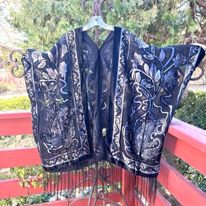 Gorgeous Gray and Black velvet, Art Deco, kimono, Velvet Robe,Burnout Kimono, Velvet Robe, bathrobe,Handmade