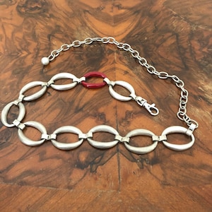 Retro chain belt, pewter tone, red, boho belt