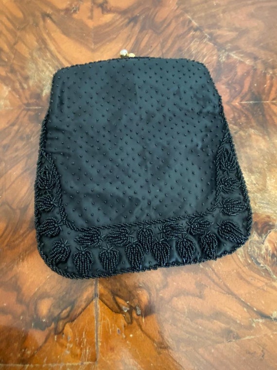 Black beaded formal clutch, purse,bag, black bead… - image 3