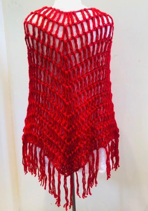 Poncho top,Knit Poncho,red,red poncho, Soft, Frin… - image 5