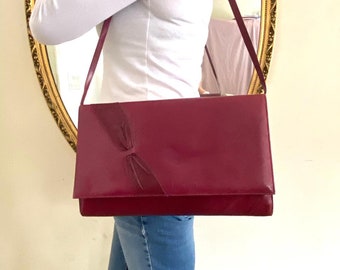 Awesome Large 1970s Burgundy Leather Purse ,leather, Snakeskin leather, shoulder Bag,70s,1970s,purse, Converts to Clutch