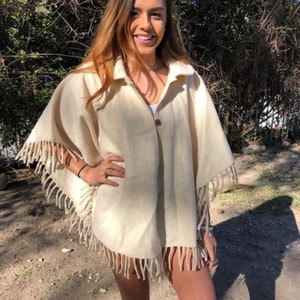 Poncho top,Wool Poncho, Tan,Indian poncho,Ethnic,Indian Poncho,Mexican Poncho,small,medium,fringed,collar