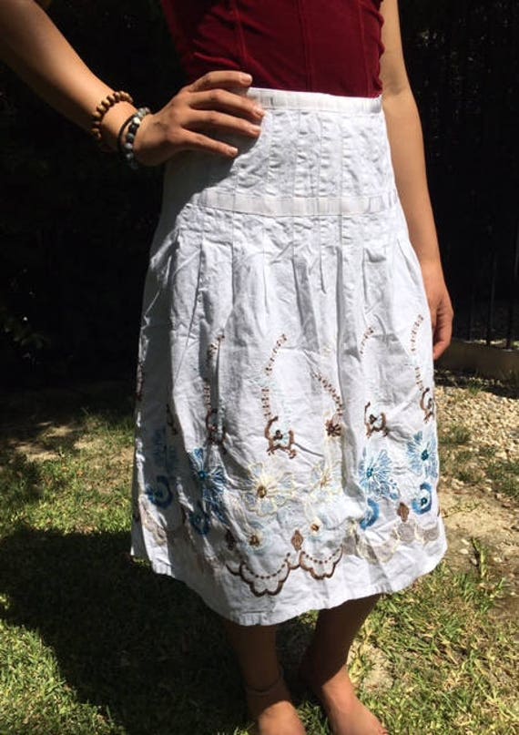 White cotton skirt, Boho skirt,embroidered skirt,… - image 3