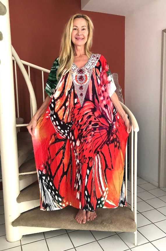 Gorgeous Kaftan dress printed Butterfly s Maxi dress medallions Large XL XXL 1X 2X Swimsuit cover