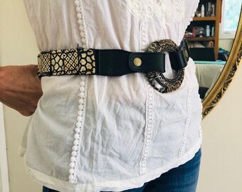 Chicos Boho Belt, Black, Tan, Stretch Belt - Etsy display picture 2