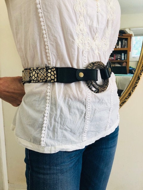 Chicos Boho Belt, Black, Tan, Stretch Belt - Etsy display picture 2
