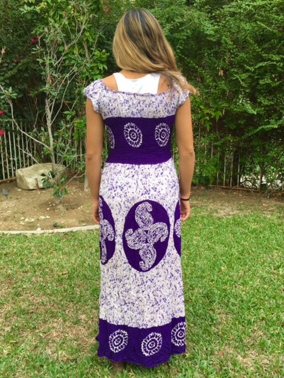 batik purple dress Golden Sunlight in the Purple Forest Handmade Batik Pocket Dress, Size 2X