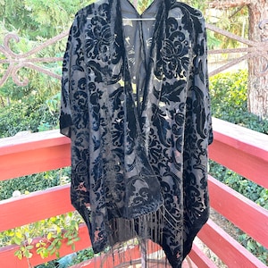 Black Velvet kimono, Burnout Kimono, night, dress, bathrobe, black, Devore, Velvet Robe, Handmade