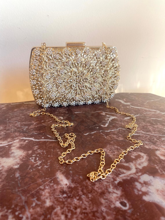 Gold and Crystal Formal purse, Box purse, Wedding,