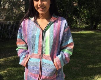 Mexican Hoodie, Medium, Hooded Jacket, Zip up ,hoodie,pink,green,blue,purple,stripe, M - Etsy Mexican Hoodie, Medium, Hooded Jacket, Zip up ,hoodie,pink,green,blue,purple,stripe, M - Etsy