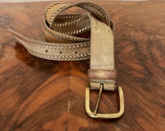Nine West,gold Leather Belt,whip Stitch, Brass Buckle, 31  display picture 1