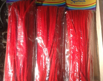 Pipe cleaners,300 pcs ,wholesale lot ,3 packages,6mm ,jumbo ,12" ,Chenille, red ,Craft, Twist Wire ,Stems ,red ,Christmas ,Sparten
