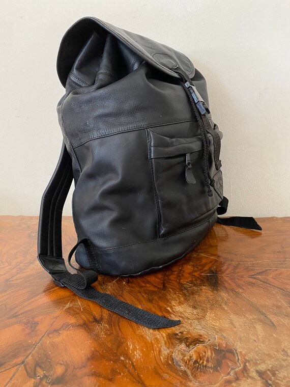 Large black leather backpack, backpack bag, black lea… Gem