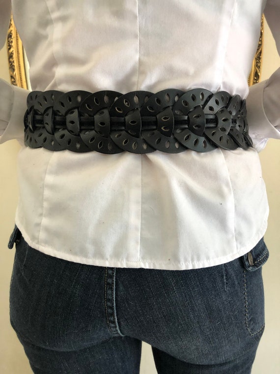 Old Navy black leather cut out belt, large - image 6