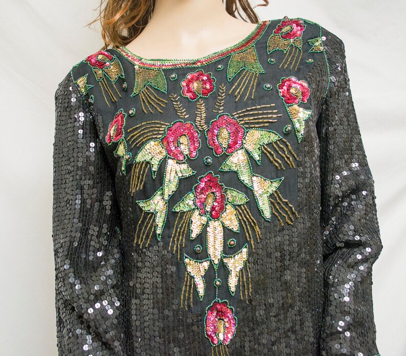 Joseph Le Bon,beaded top,1980s, 80s, Beaded ,Sequin, Women's, Medium, Blouse image 1